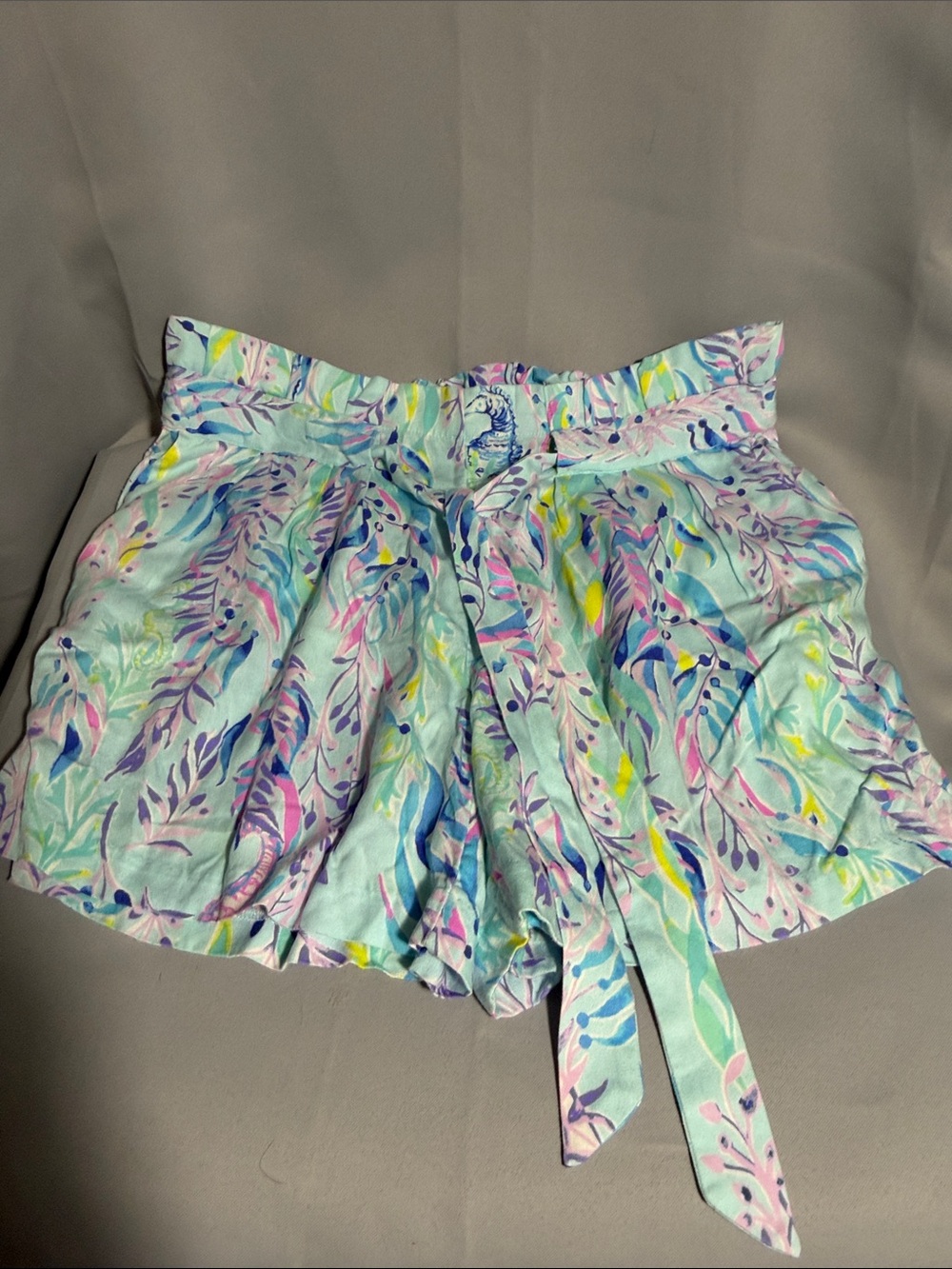 Lilly Pulitzer Pastel Floral Tie-Waist High-Rise Shorts in Mint, Pink & Lavender